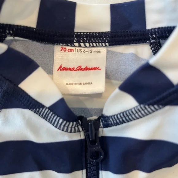 Hanna Andersson Navy and White Striped Baby Boys’ Rashguard swimsuit 6-12 mo - Picture 3 of 3